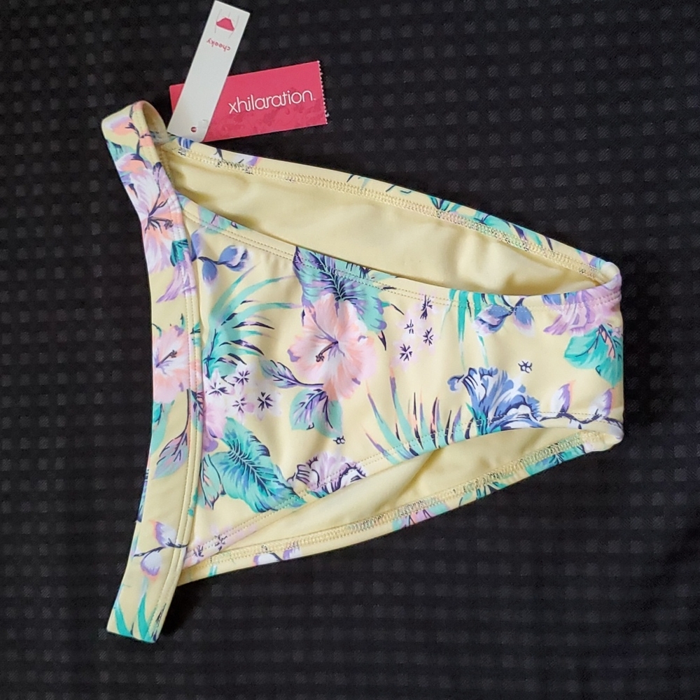Xhilaration, yellow tropical, bikini bottom, cheeky, size S 0/2